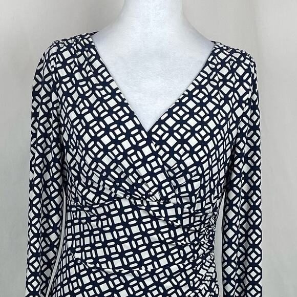 Lauren Ralph Lauren Navy Cream Ruched Party Date Dress NWOT Size 8 - Picture 3 of 13